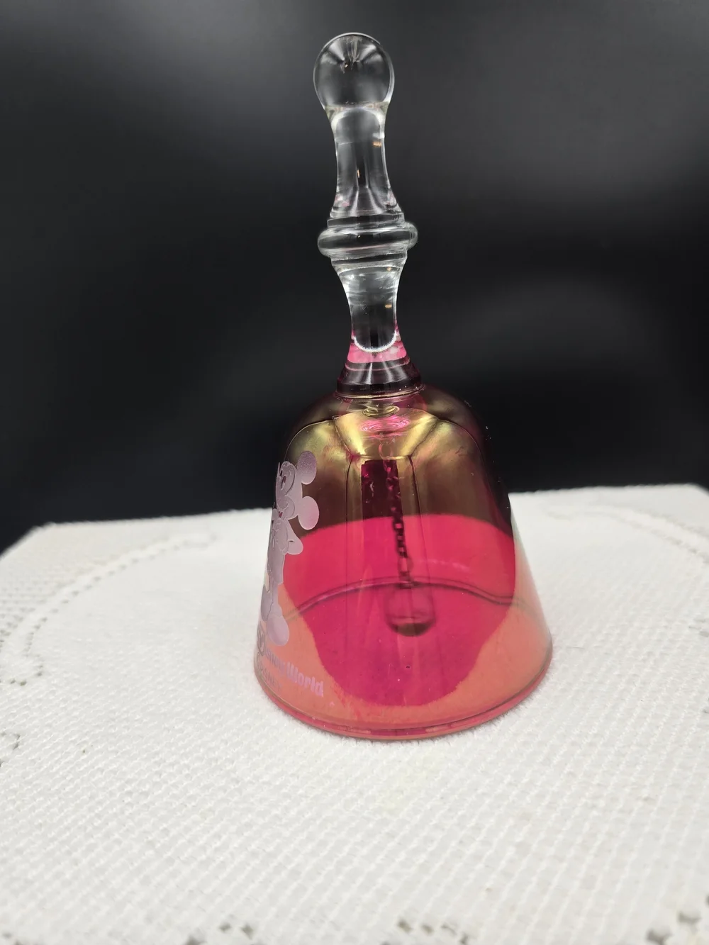 Disney Pink Glass Bell with Mickey Silhouette